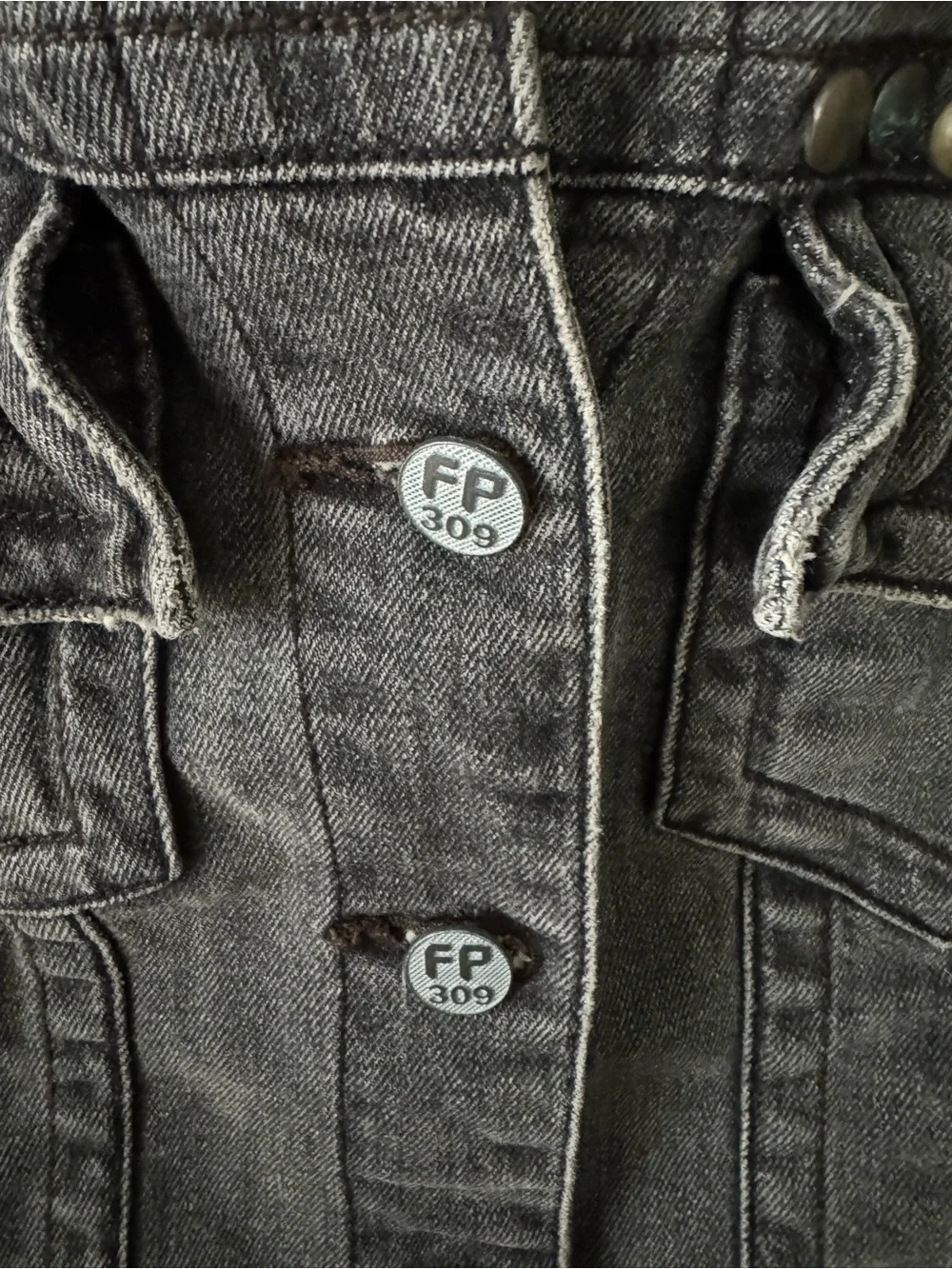 Free People Washed Charcoal Denim Jacket with Stud Accents